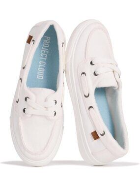 Women's White Seasalt Closed Toe Pull-On Memory Foam Insole Flat Canvas Sneaker